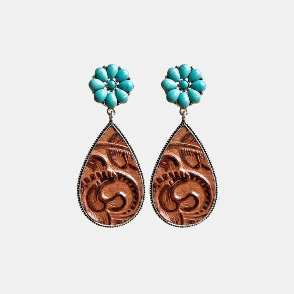 Turquoise Flower Teardrop Earrings by Trendsi