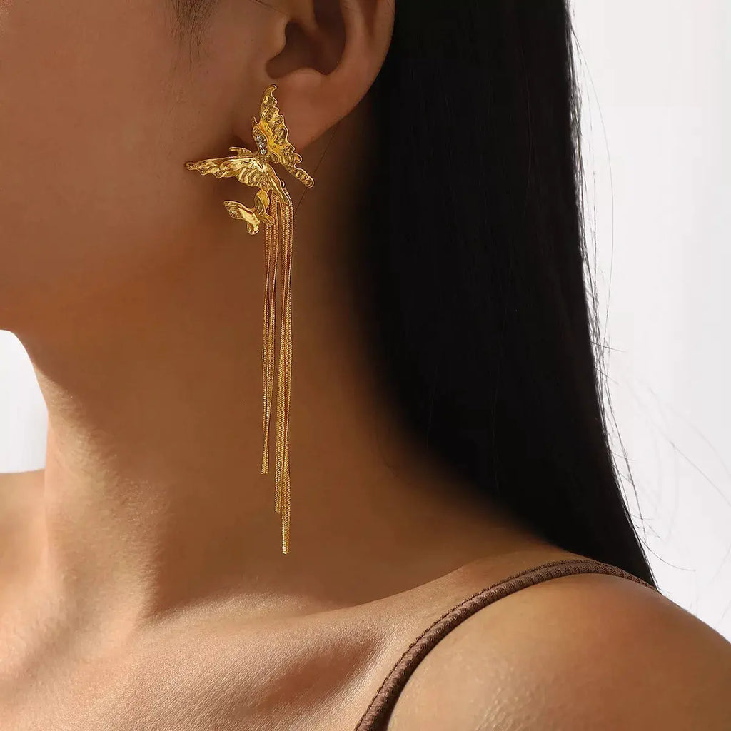 Butterfly Fringe Dangle Earrings by Trendsi