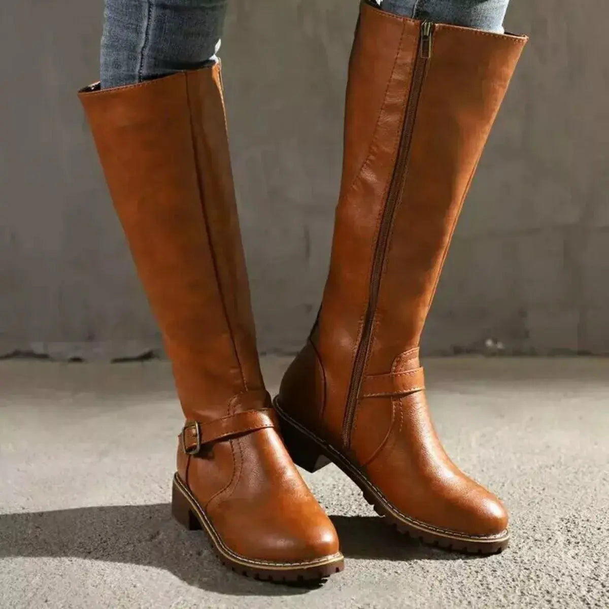 Round Toe Block Heels Boots by Trendsi