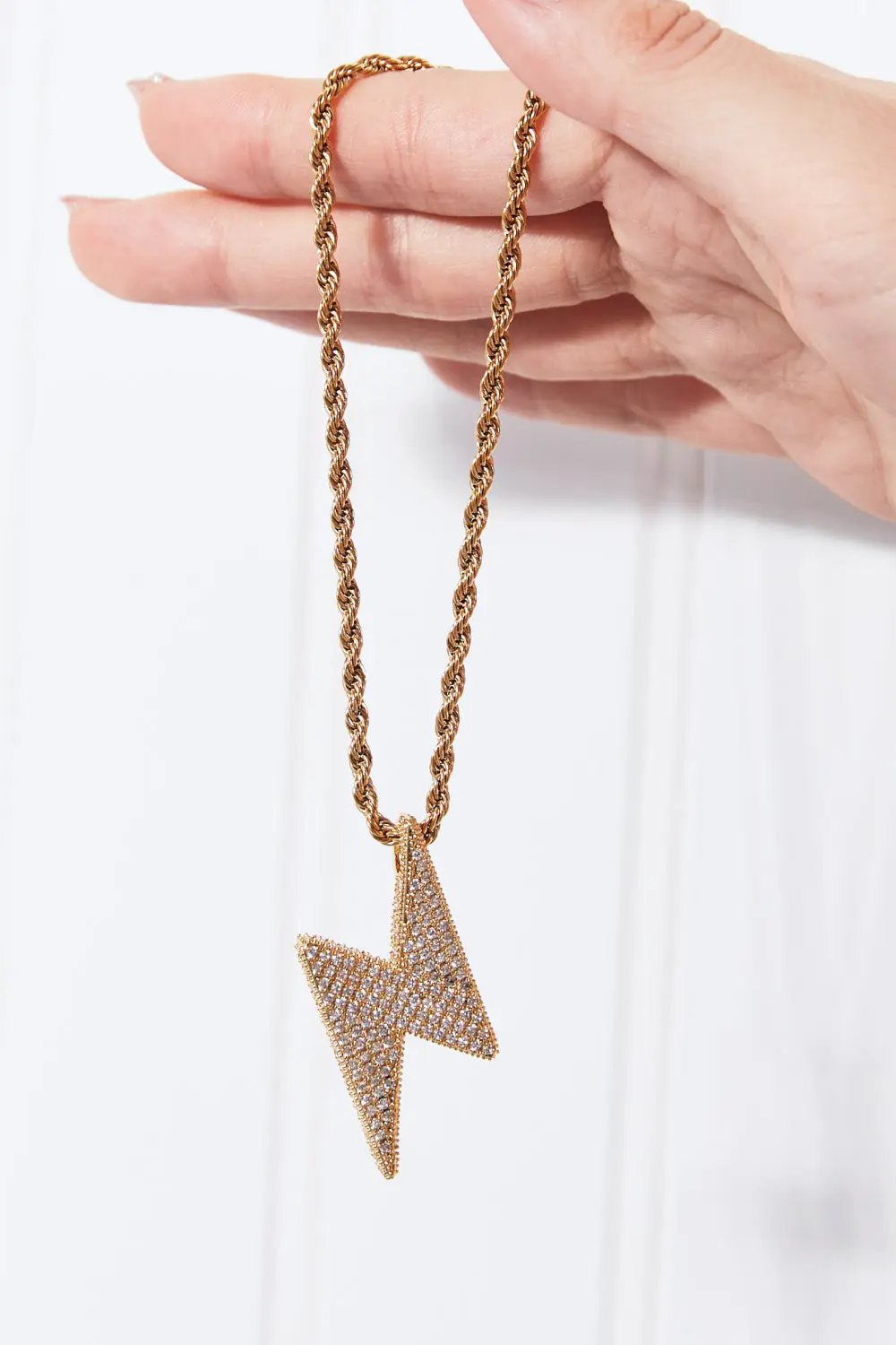 Brass Lightning Pendant Necklace by Trendsi
