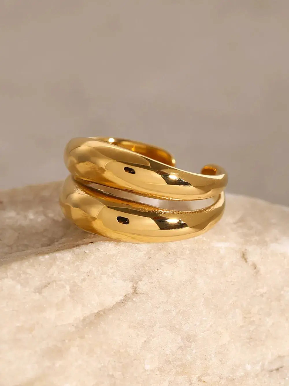 Stainless Steel Double-Layered Ring by Trendsi