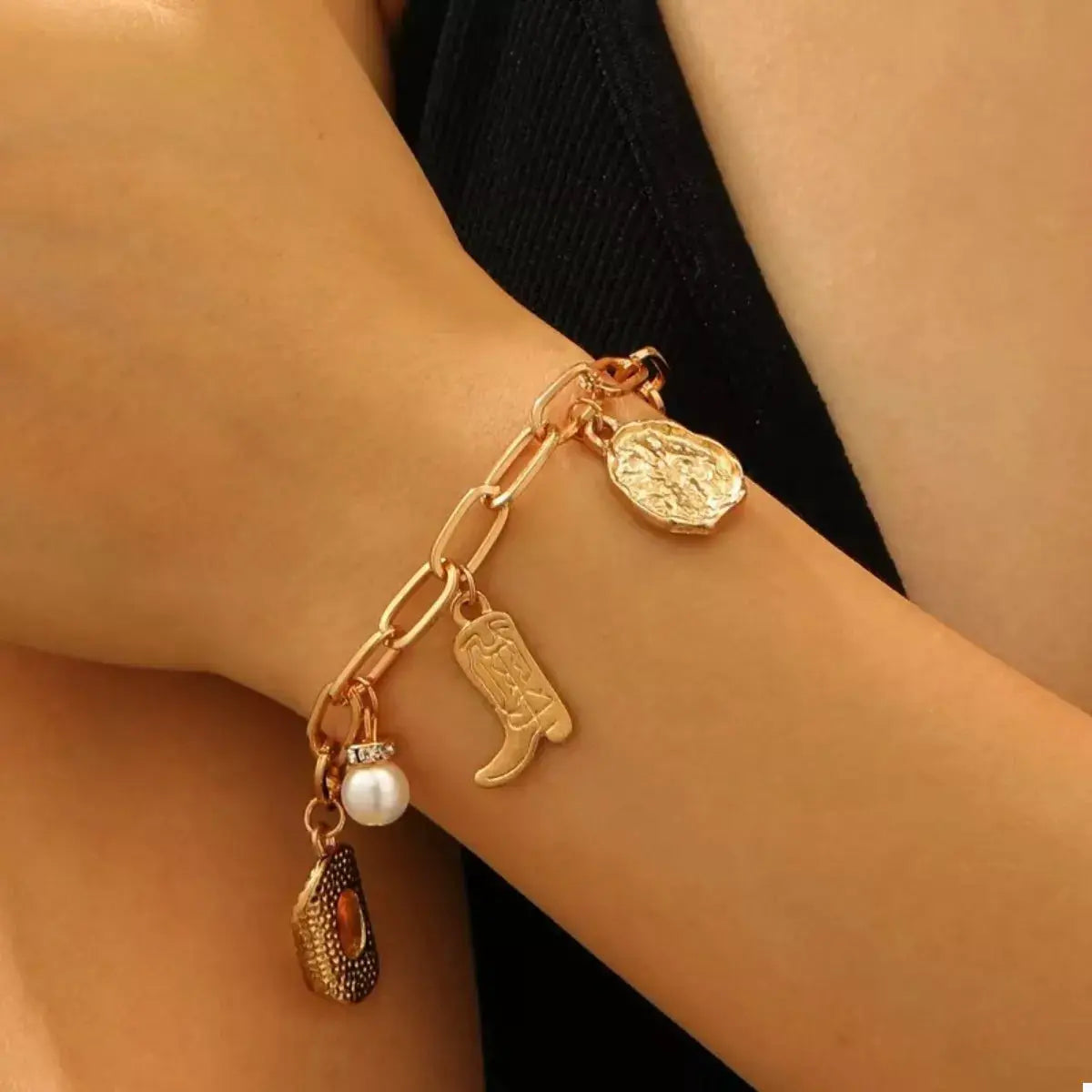 18K Gold-Plated Charm Necklace and Bracelet Jewelry Set by Trendsi
