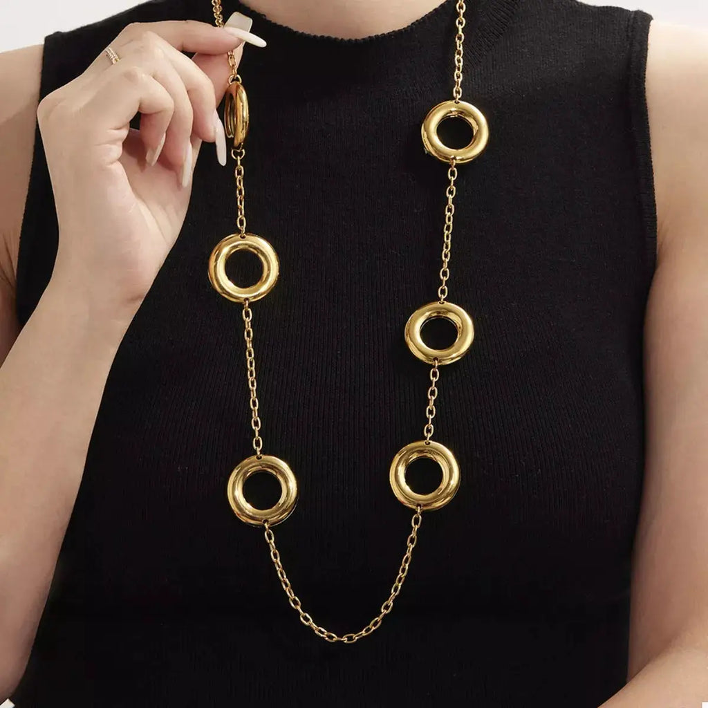18K Gold-Plated Circle Chain Statement Necklace by Trendsi