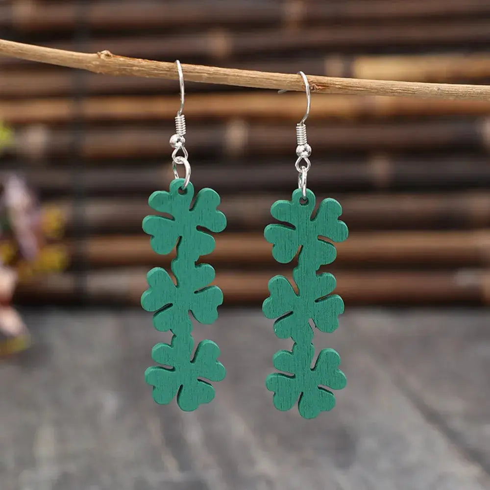Lucky Clover Wooden Dangle Earrings by Trendsi