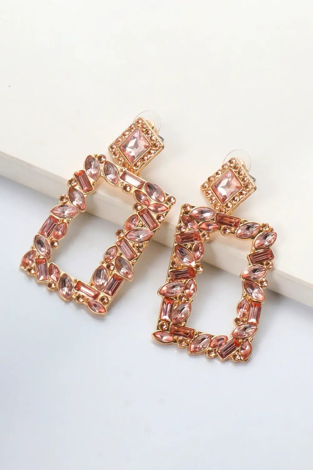 Square Shape Glass Stone Dangle Earrings by Trendsi