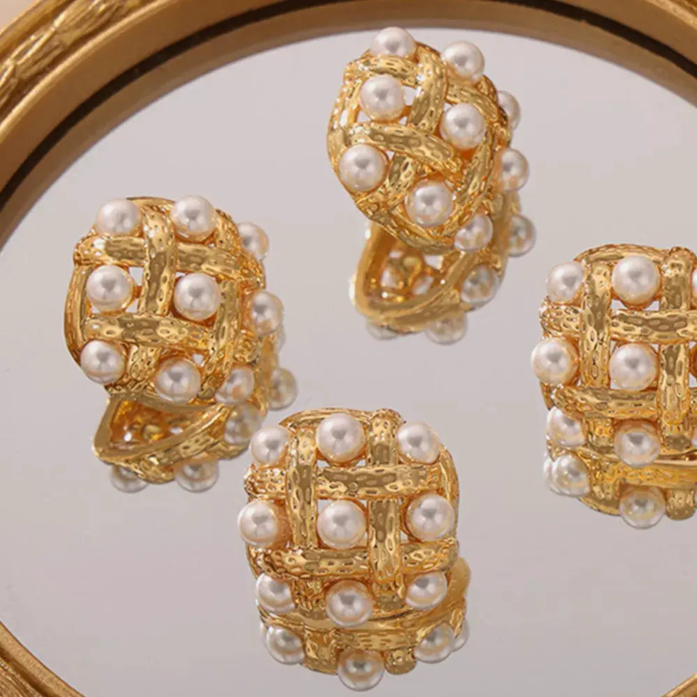 Copper Shell Pearl Stud Earrings by Trendsi