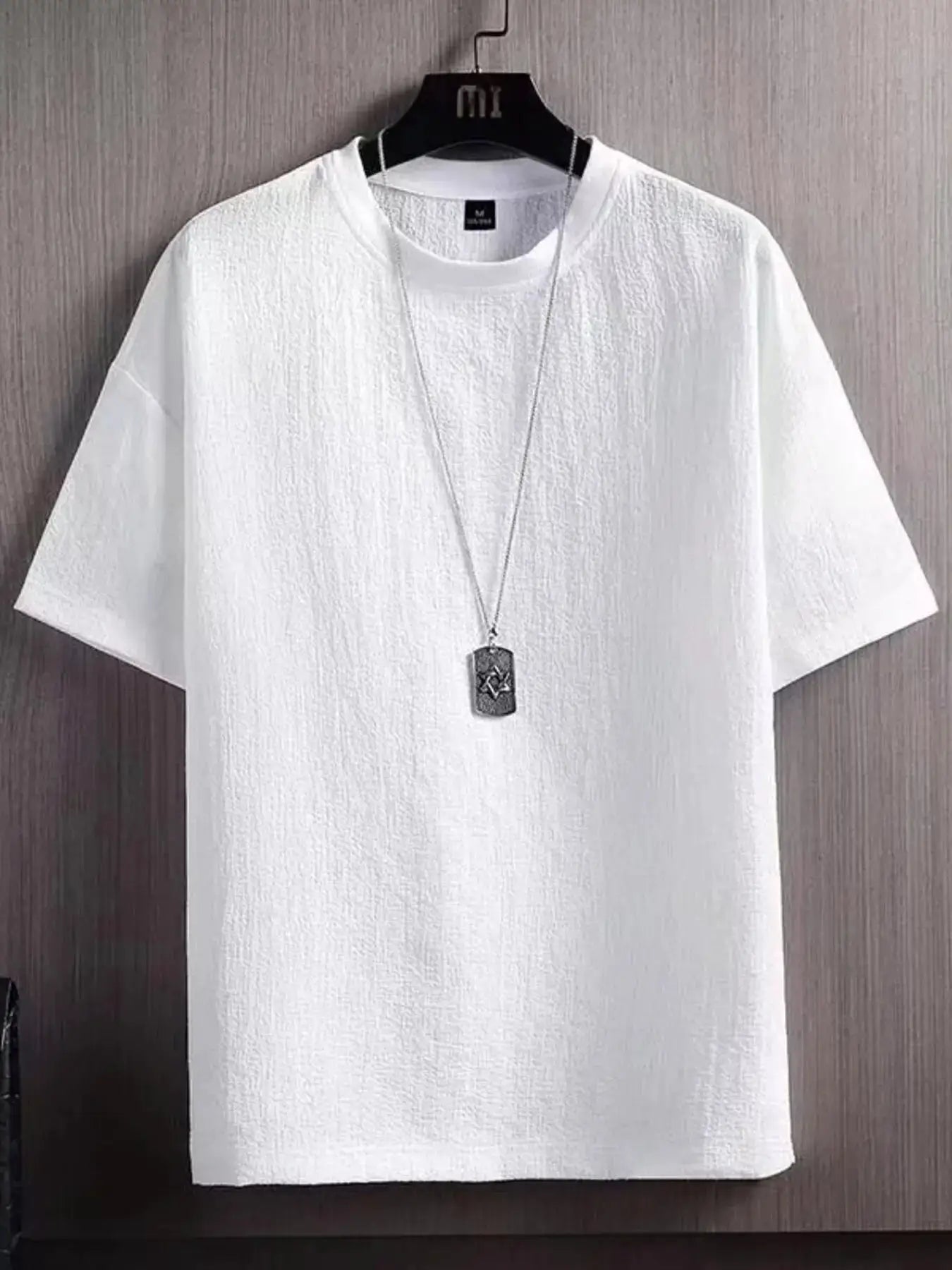 Men's Plus Size Textured Round Neck T-Shirt by Trendsi
