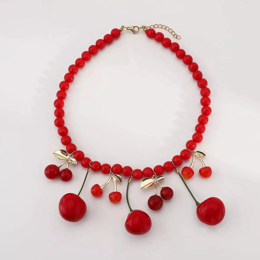 Cherry Beaded Charm Necklace by Trendsi