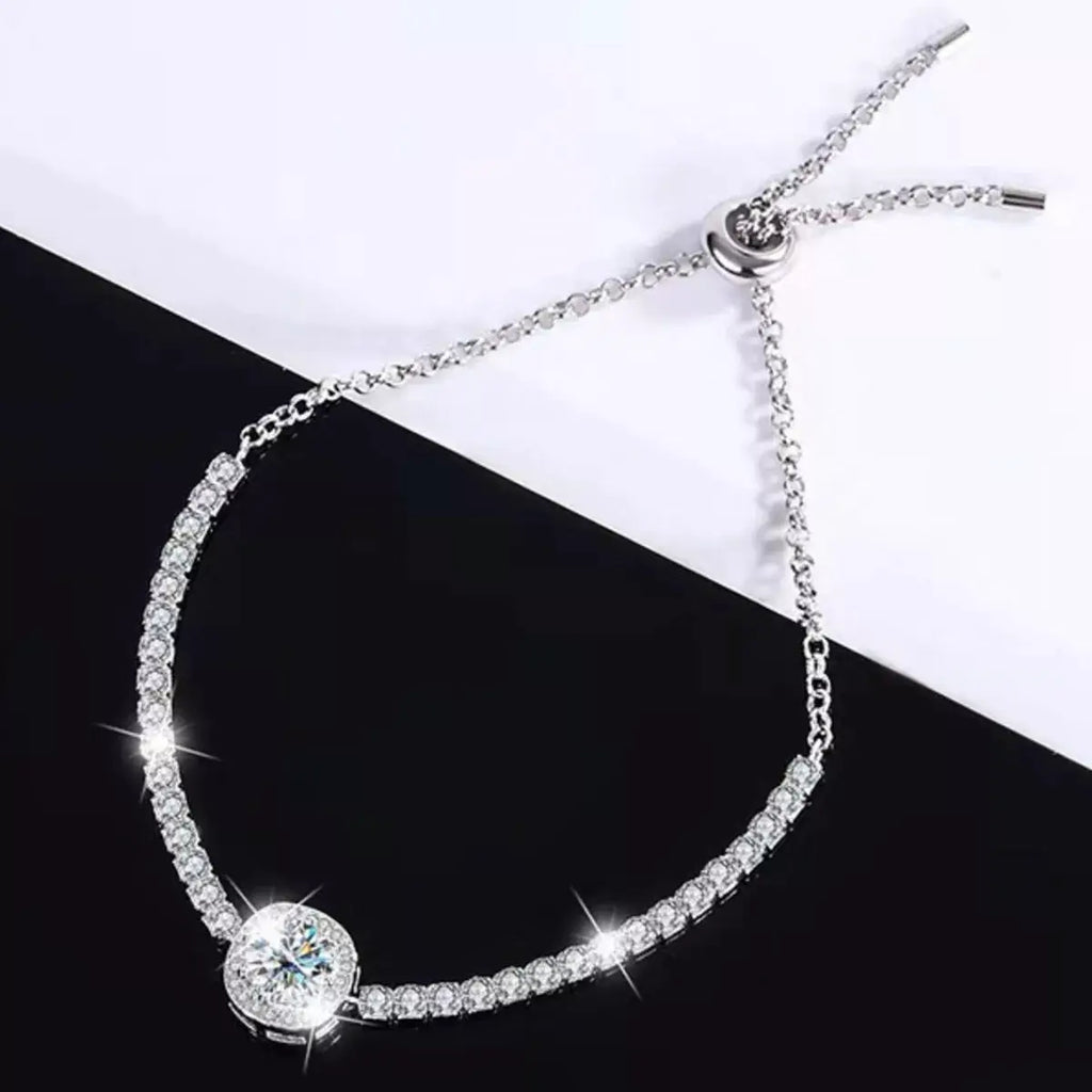 1 Carat Moissanite 925 Sterling Silver Chain Bracelet by Trendsi