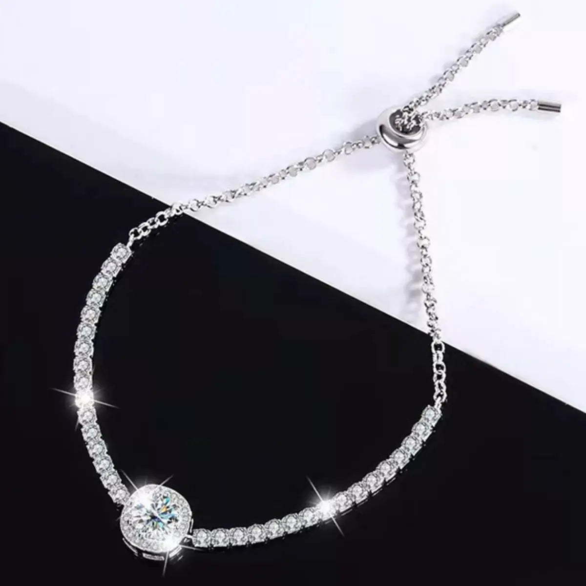 1 Carat Moissanite 925 Sterling Silver Chain Bracelet by Trendsi