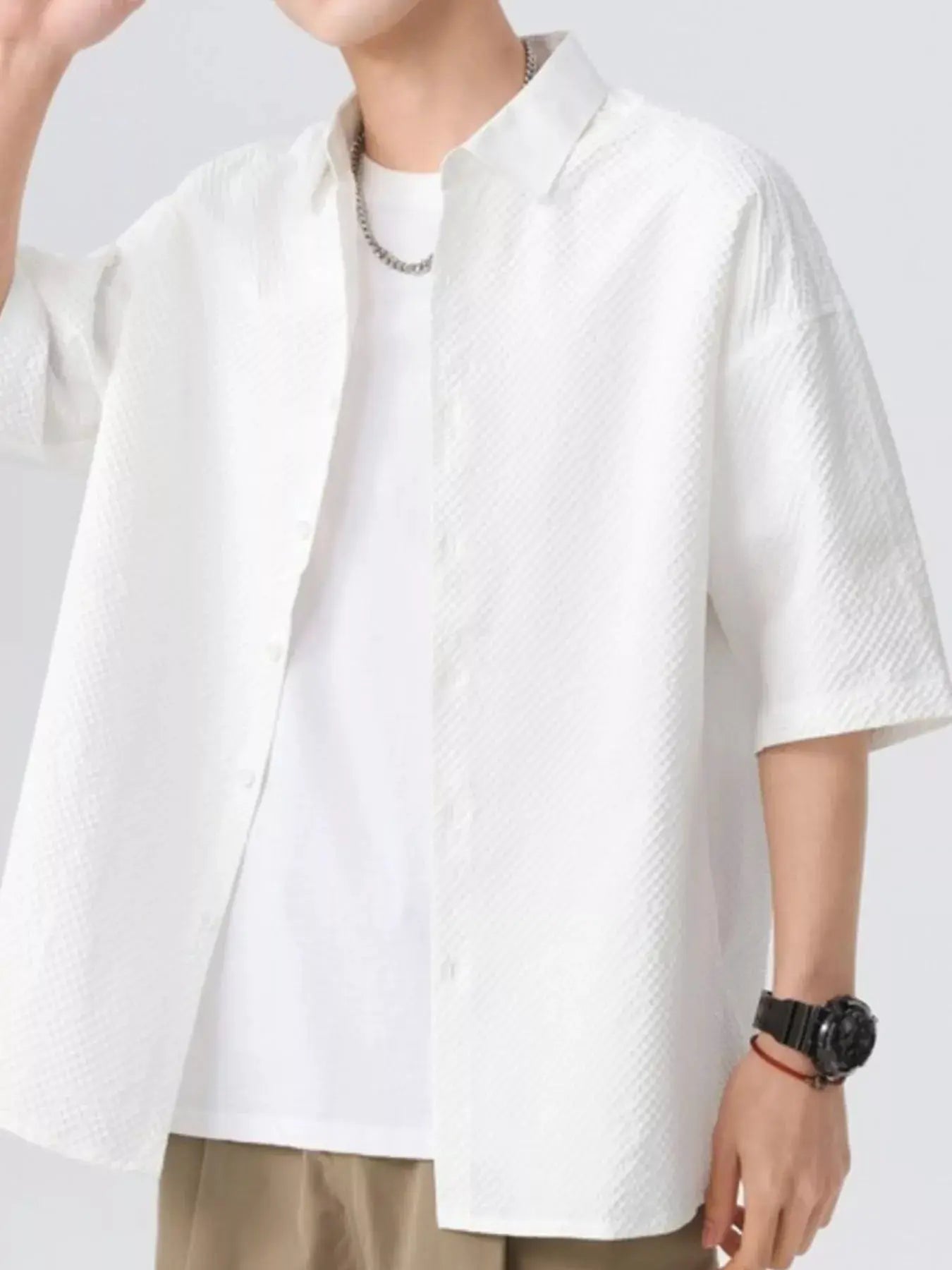 Men's Full Size Textured Short-Sleeve Shirt Plus Size by Trendsi