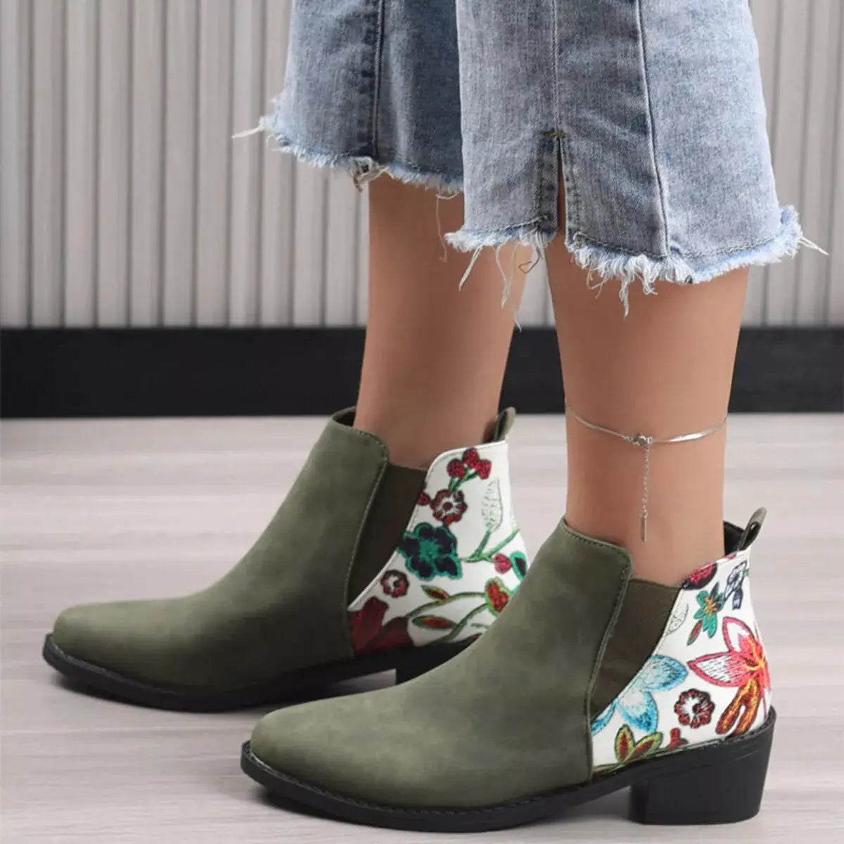 Point Toe Block Heels Ankle Boots by Trendsi