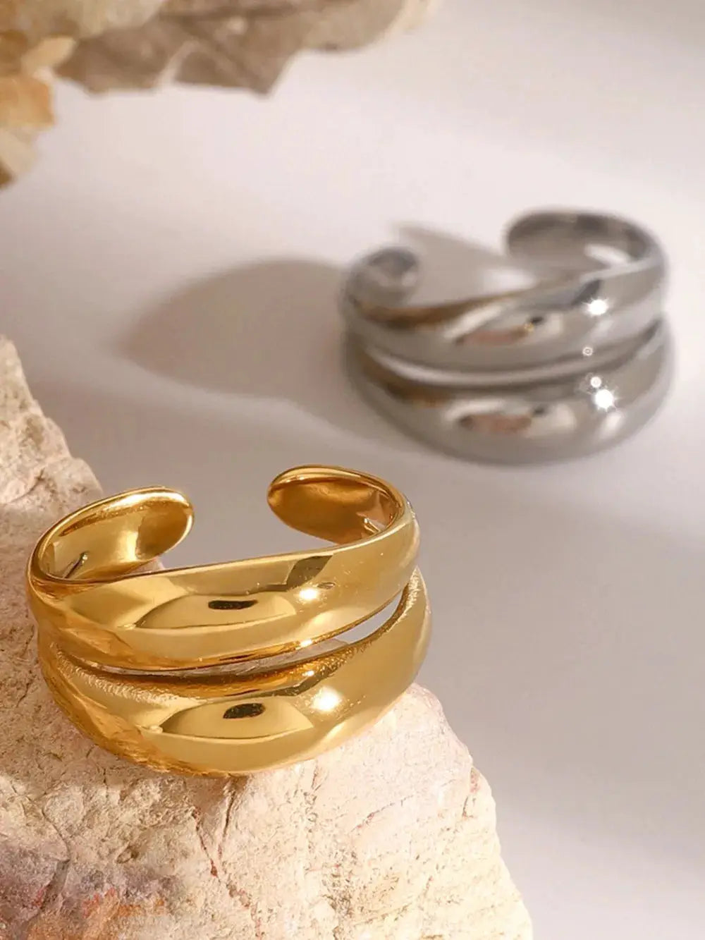 Stainless Steel Double-Layered Ring by Trendsi