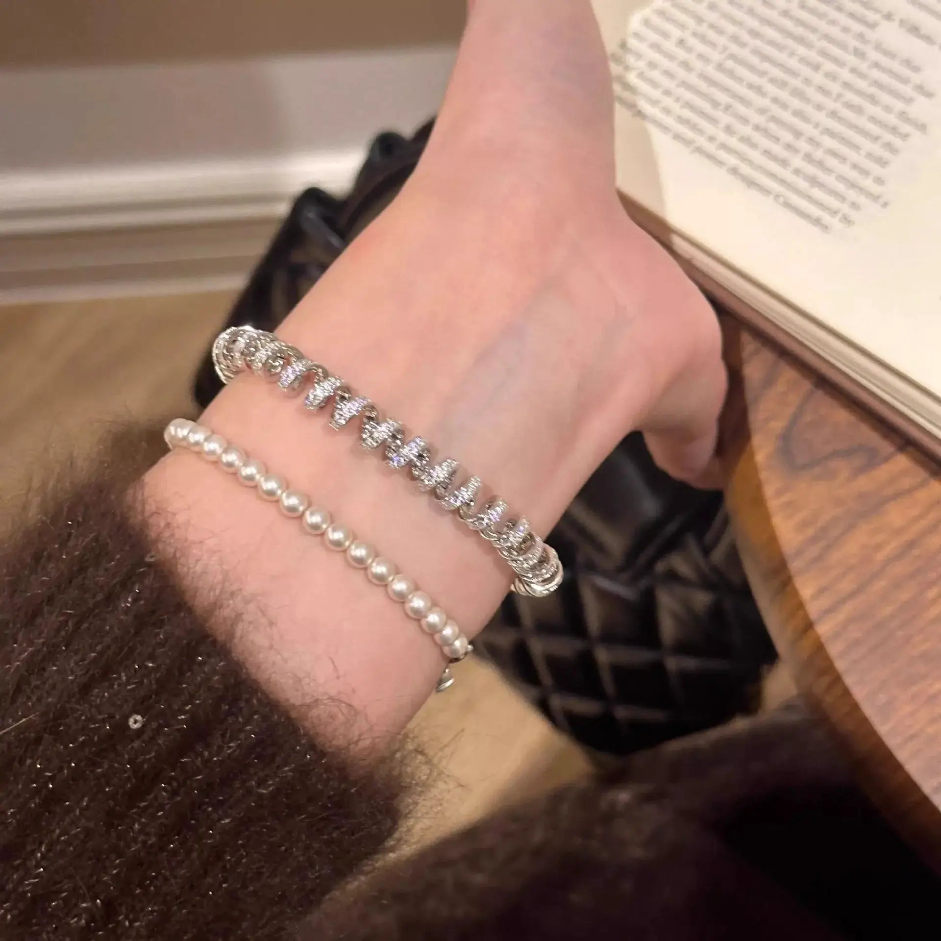 Alloy Zircon Silver-Plated Coil Bracelet by Trendsi