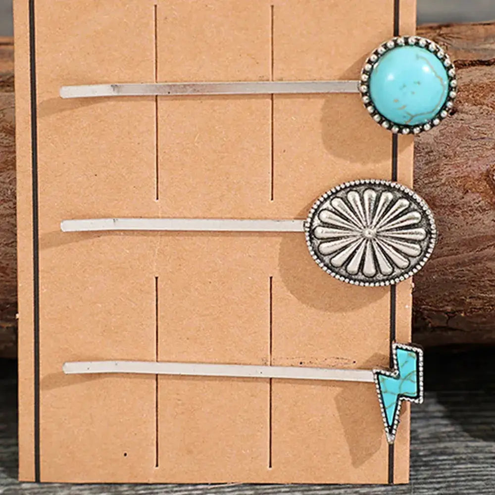 3 PCS/Set Artificial Turquoise Hair Pins by Trendsi