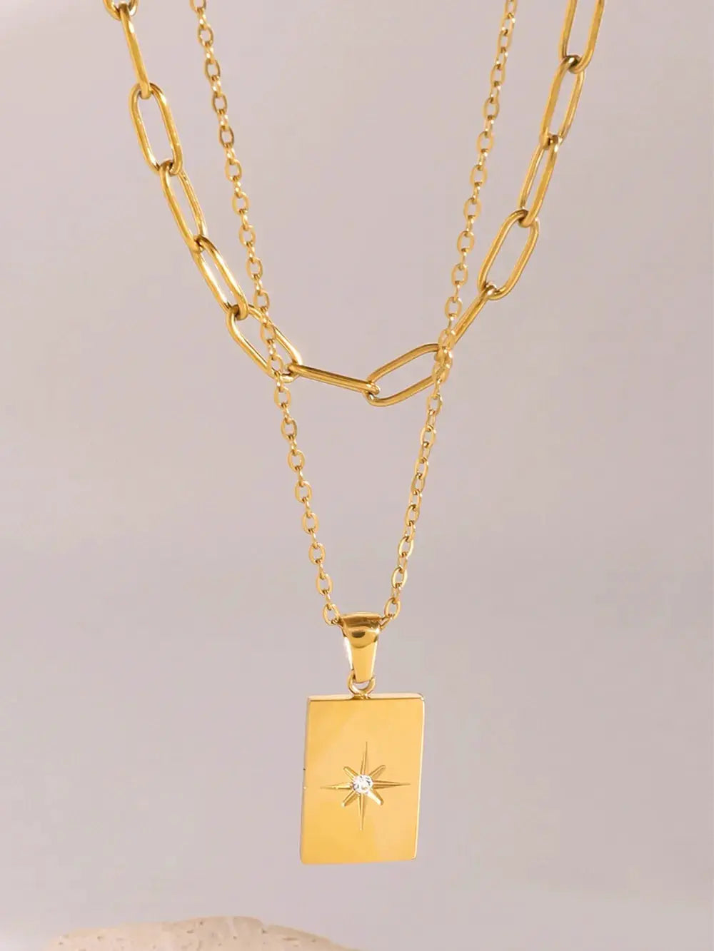 18K Gold-Plated Stainless Steel Double-Layered Necklace by Trendsi