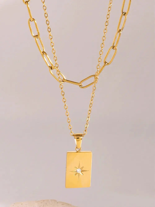 18K Gold-Plated Stainless Steel Double-Layered Necklace by Trendsi