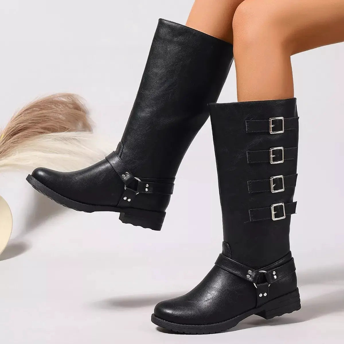 Round Toe Block Heels Boots by Trendsi