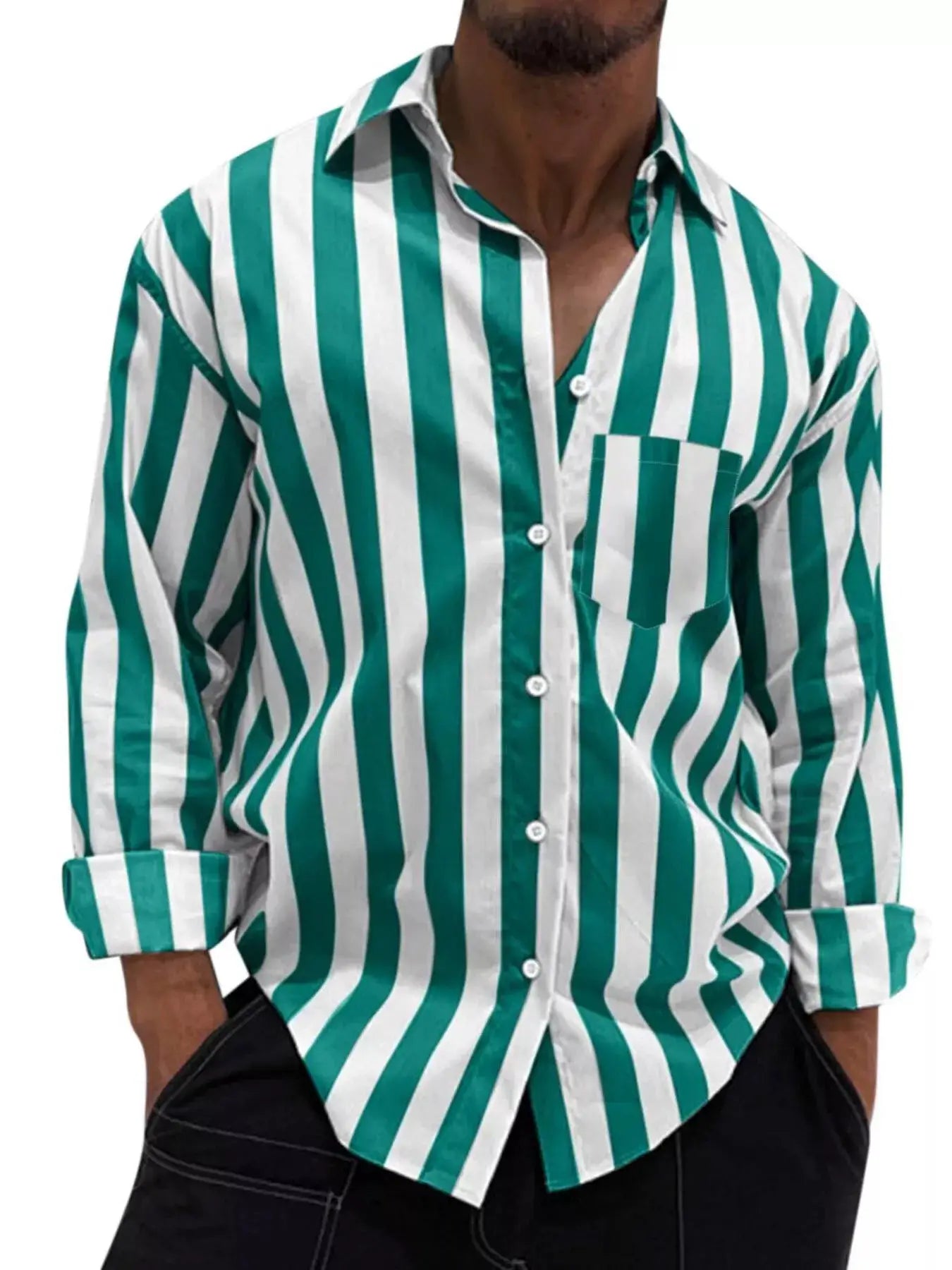 Men's Button Up Long Sleeve Shirt by Trendsi