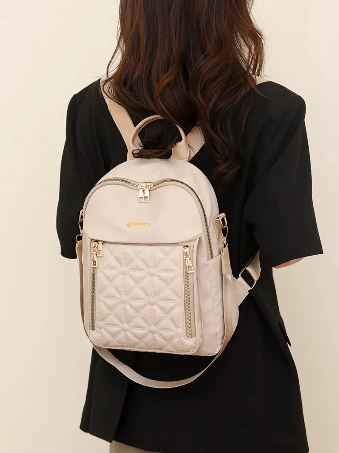 Quilted Oxford Cloth Backpack Bag by Trendsi