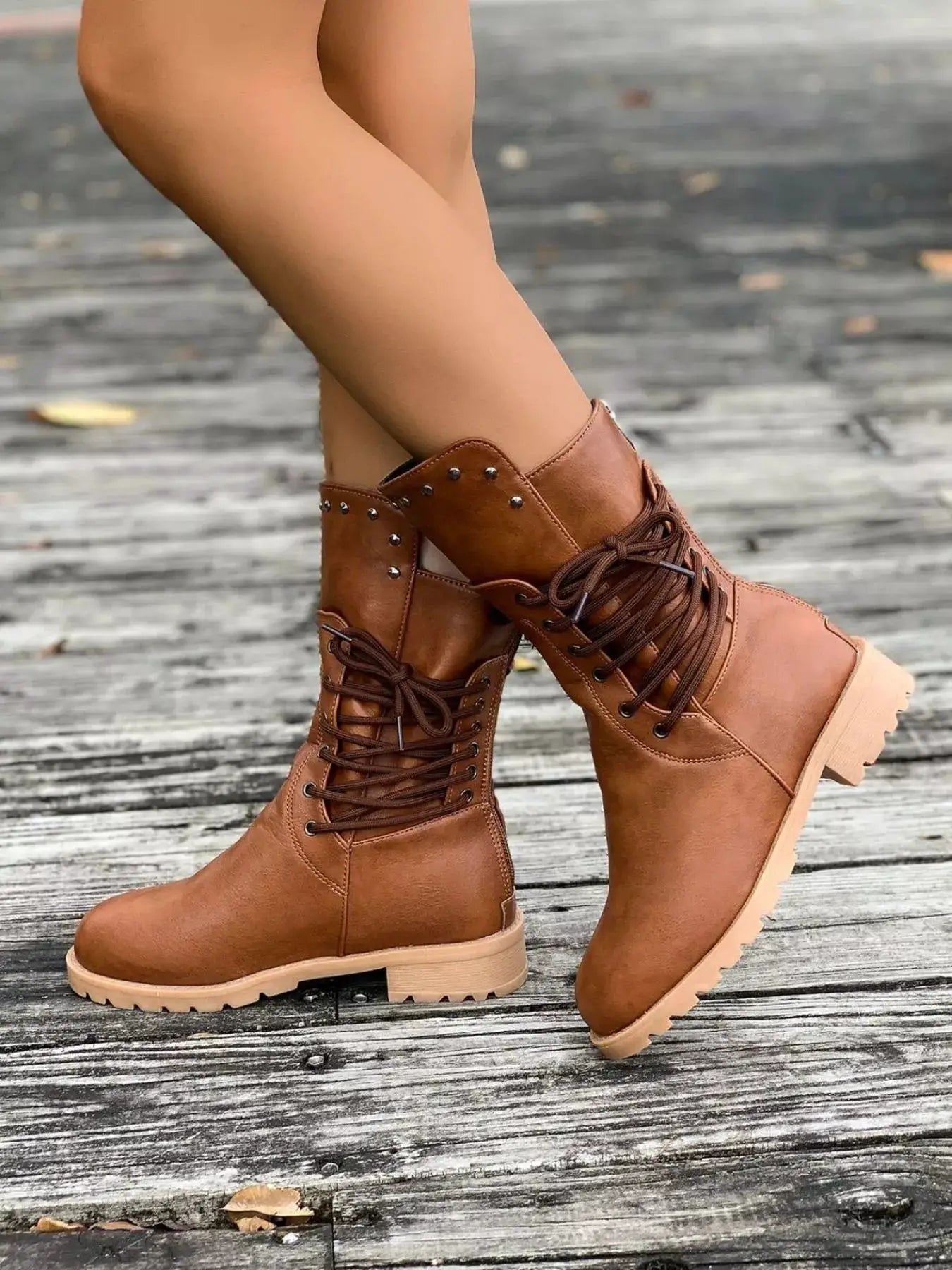 Round Toe Block Heels Boots by Trendsi