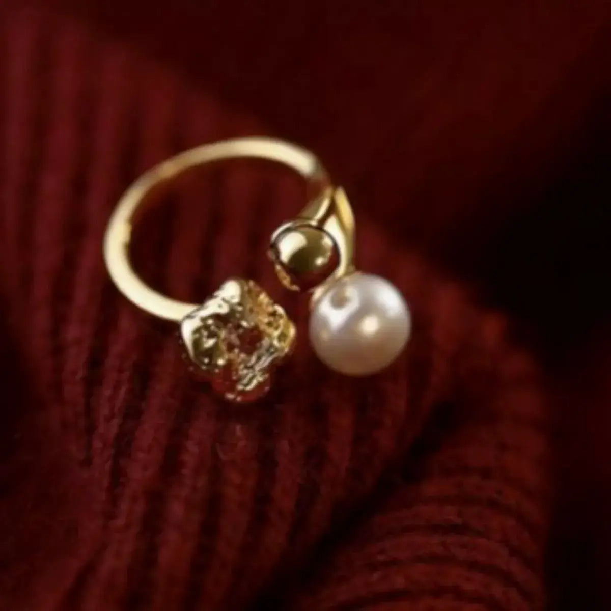 18K Gold-Plated Pearl Open Ring by Trendsi