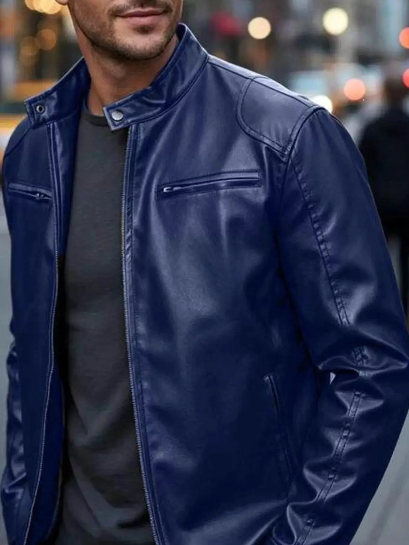 Men's Full Size Faux Leather Bomber Jacket with Zipper Pockets Plus Size by Trendsi