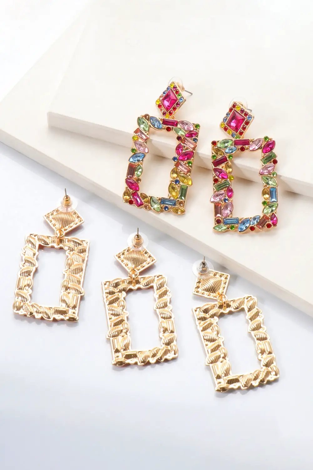 Square Shape Glass Stone Dangle Earrings by Trendsi