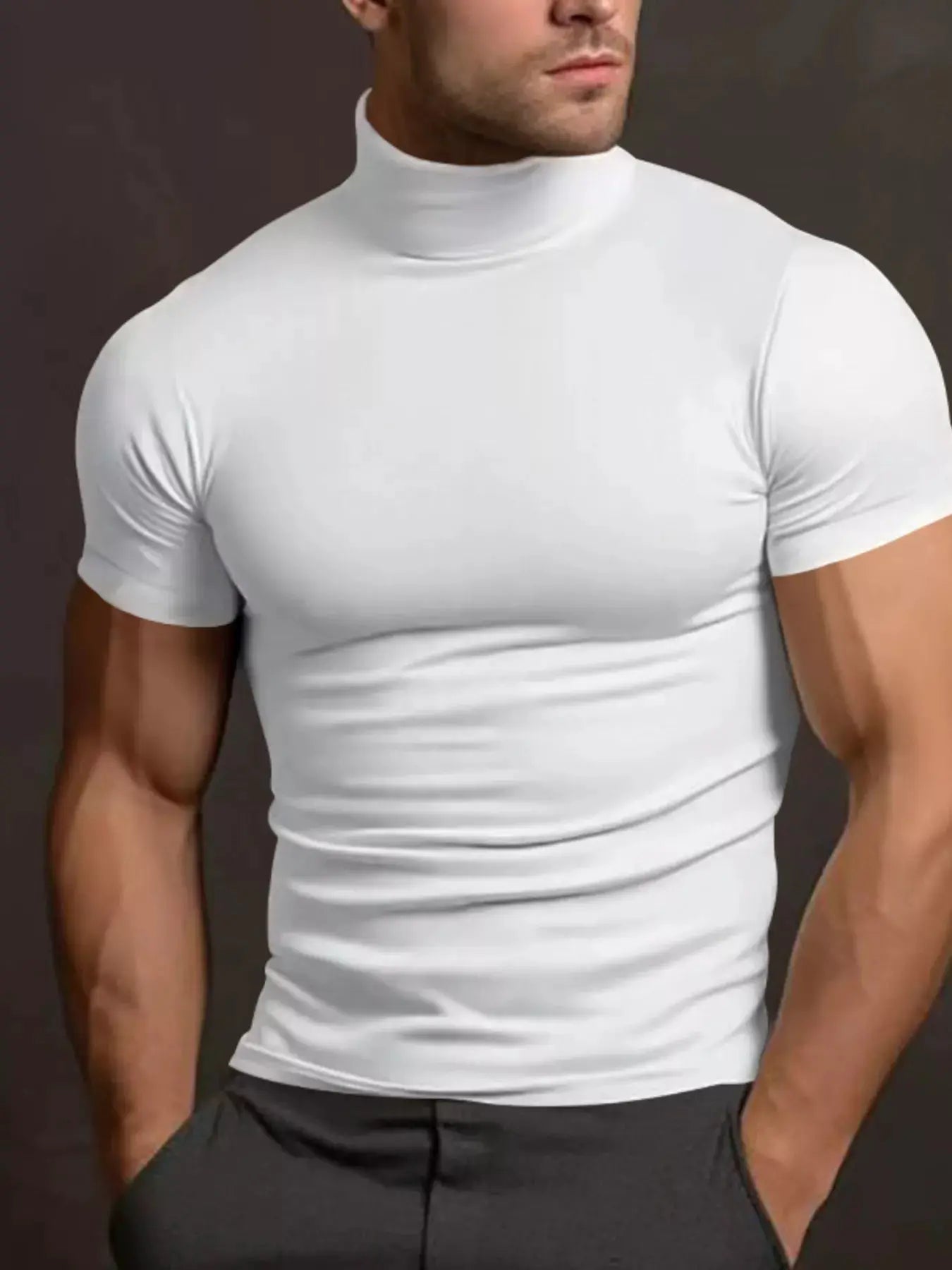 Men's Full Size Short Sleeve Turtleneck T-Shirt Plus Size by Trendsi