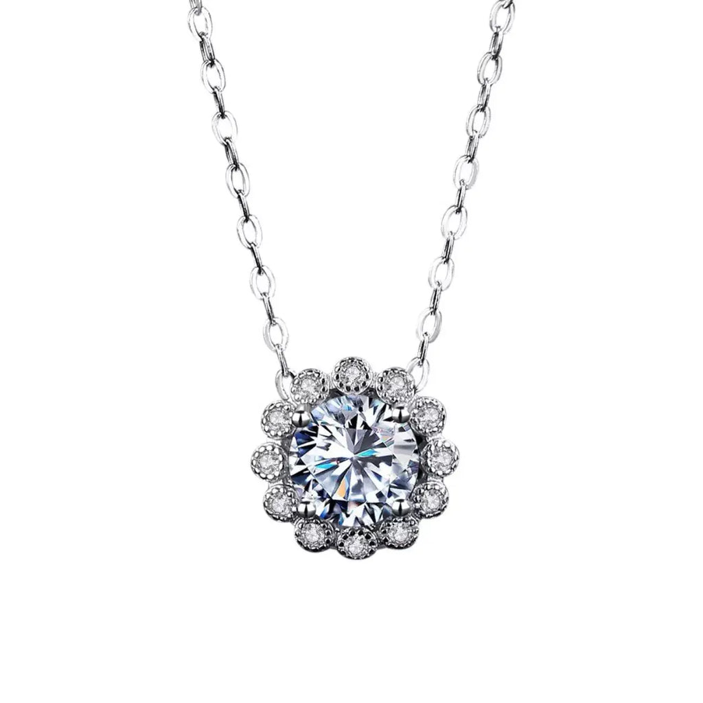 1 Carat Moissanite 925 Sterling Silver Flower Necklace by Trendsi
