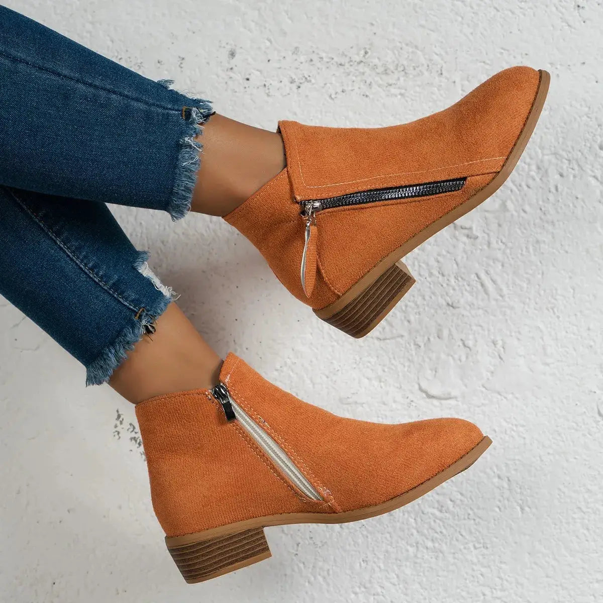 Side Zip Ankle Boots with Block Heel by Trendsi