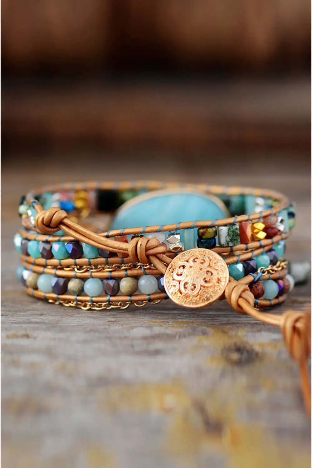 Handmade Natural Stone Beaded Triple Layer Bracelet by Trendsi