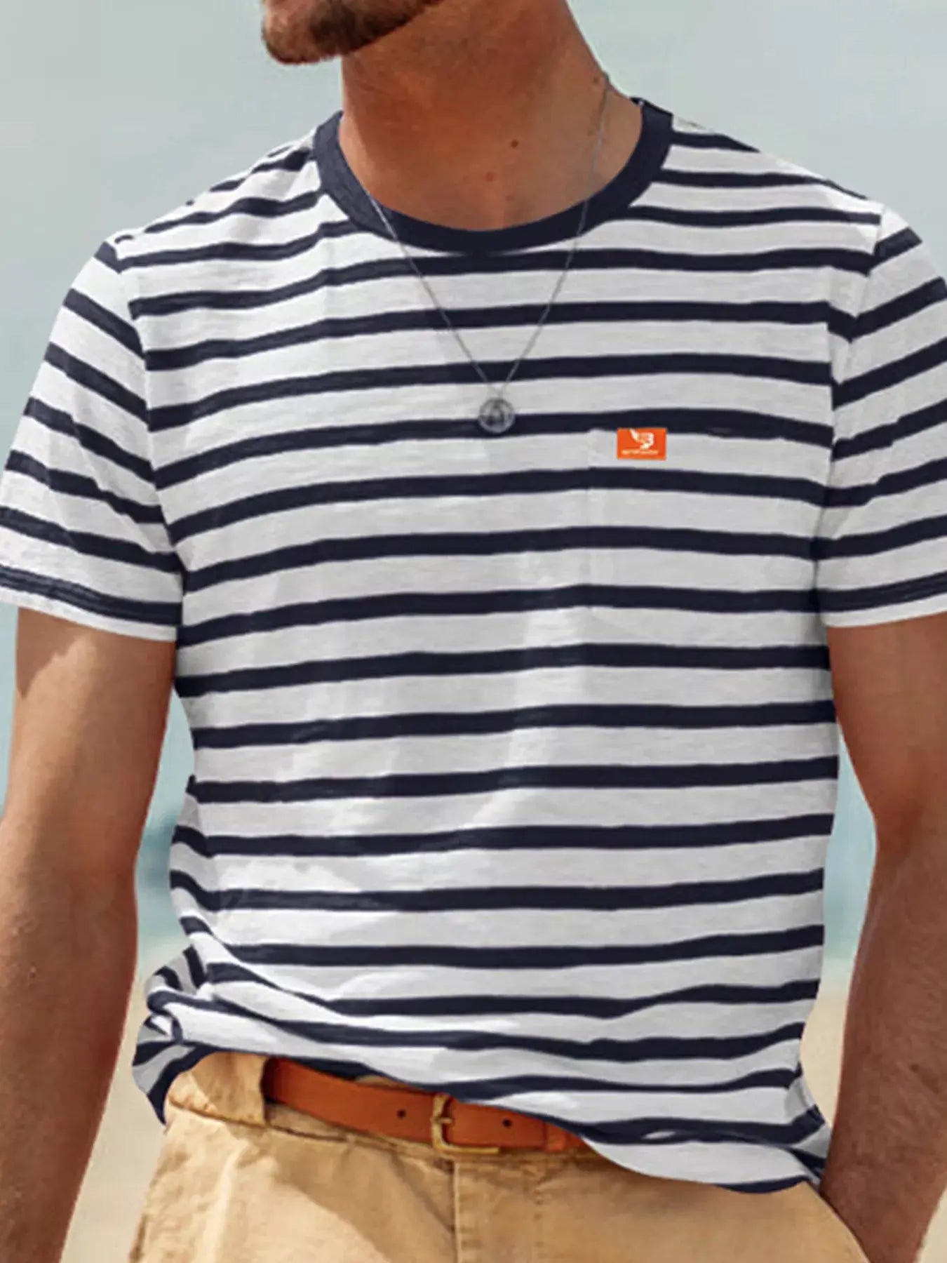 Men's Full Size Striped Pocket Short Sleeve T-Shirt Plus Size by Trendsi