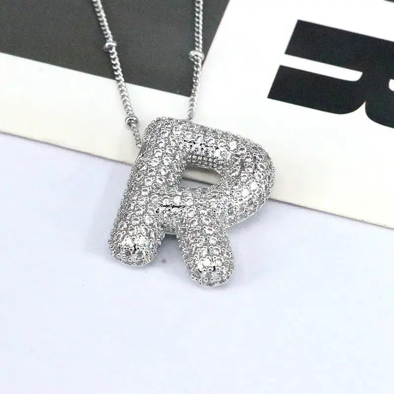 Copper Inlaid Zircon Letter Pendant Necklace by Trendsi