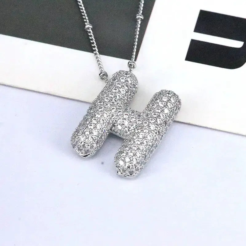 Copper Inlaid Zircon Letter Pendant Necklace by Trendsi
