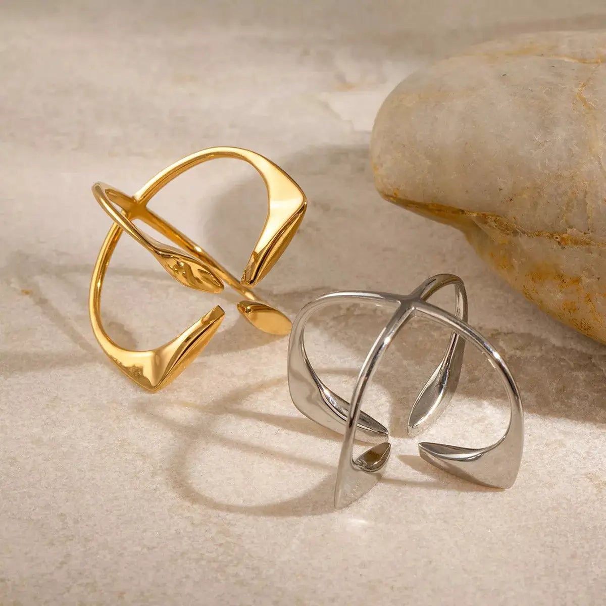 Stainless Steel Crisscross Open Ring by Trendsi