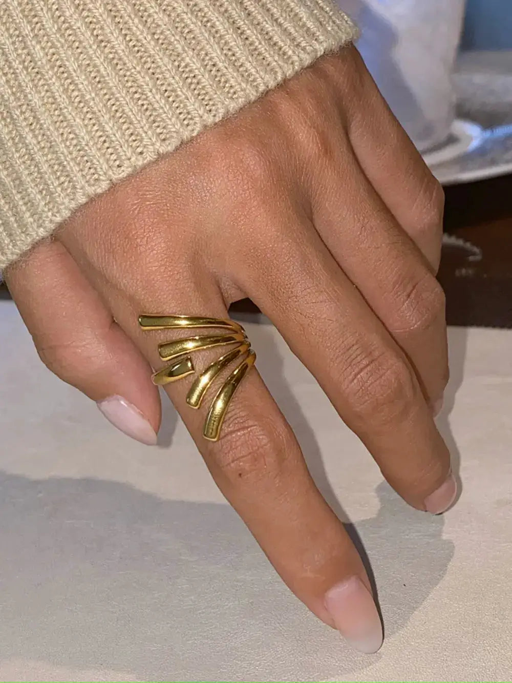 18K Gold-Plated Stainless Steel Irregular Open Ring by Trendsi