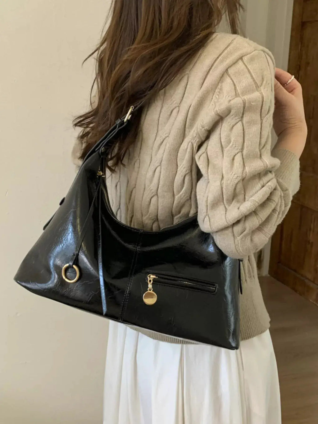 Leather Hobo Shoulder Bag by Trendsi