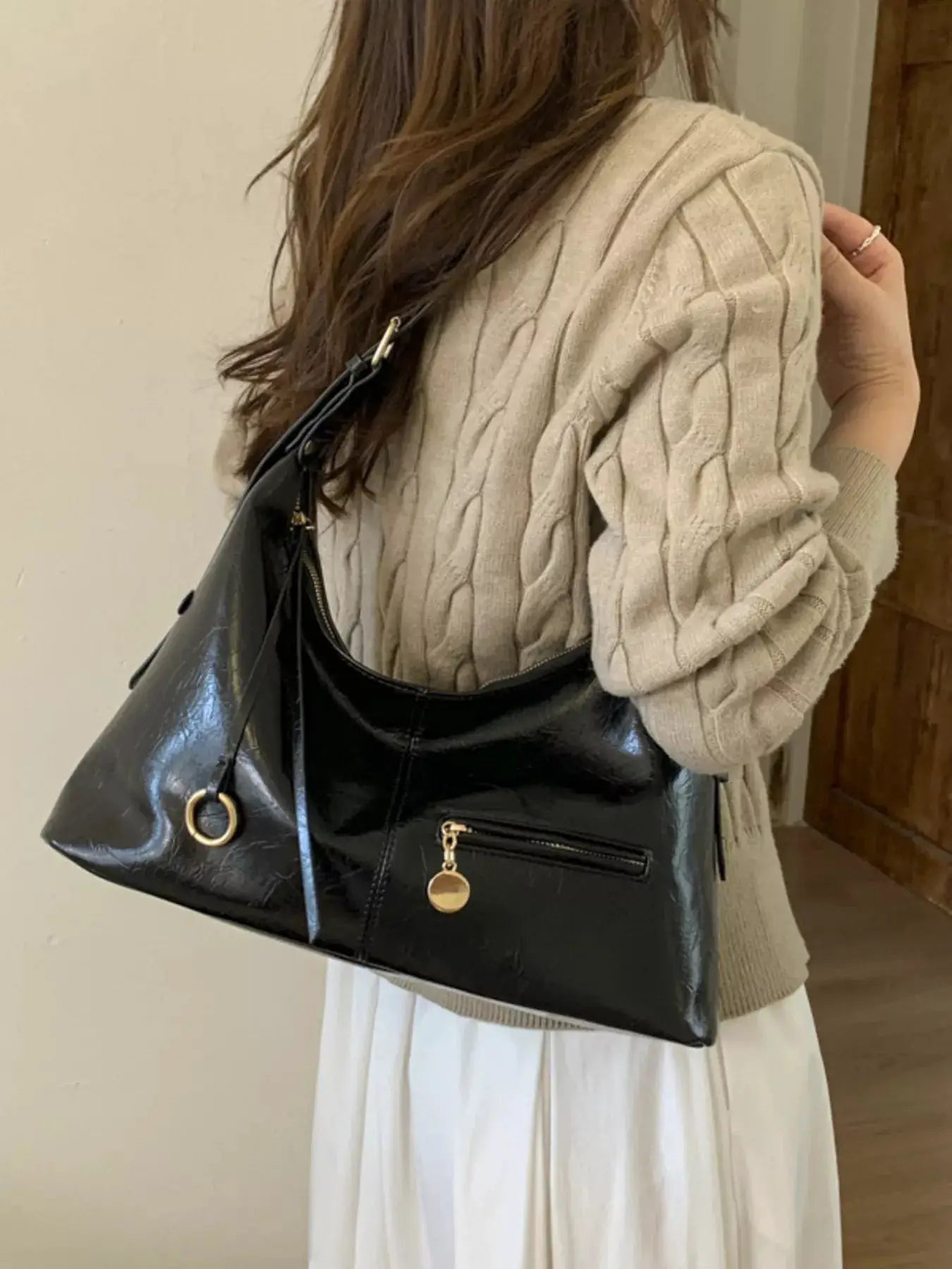 Leather Hobo Shoulder Bag by Trendsi