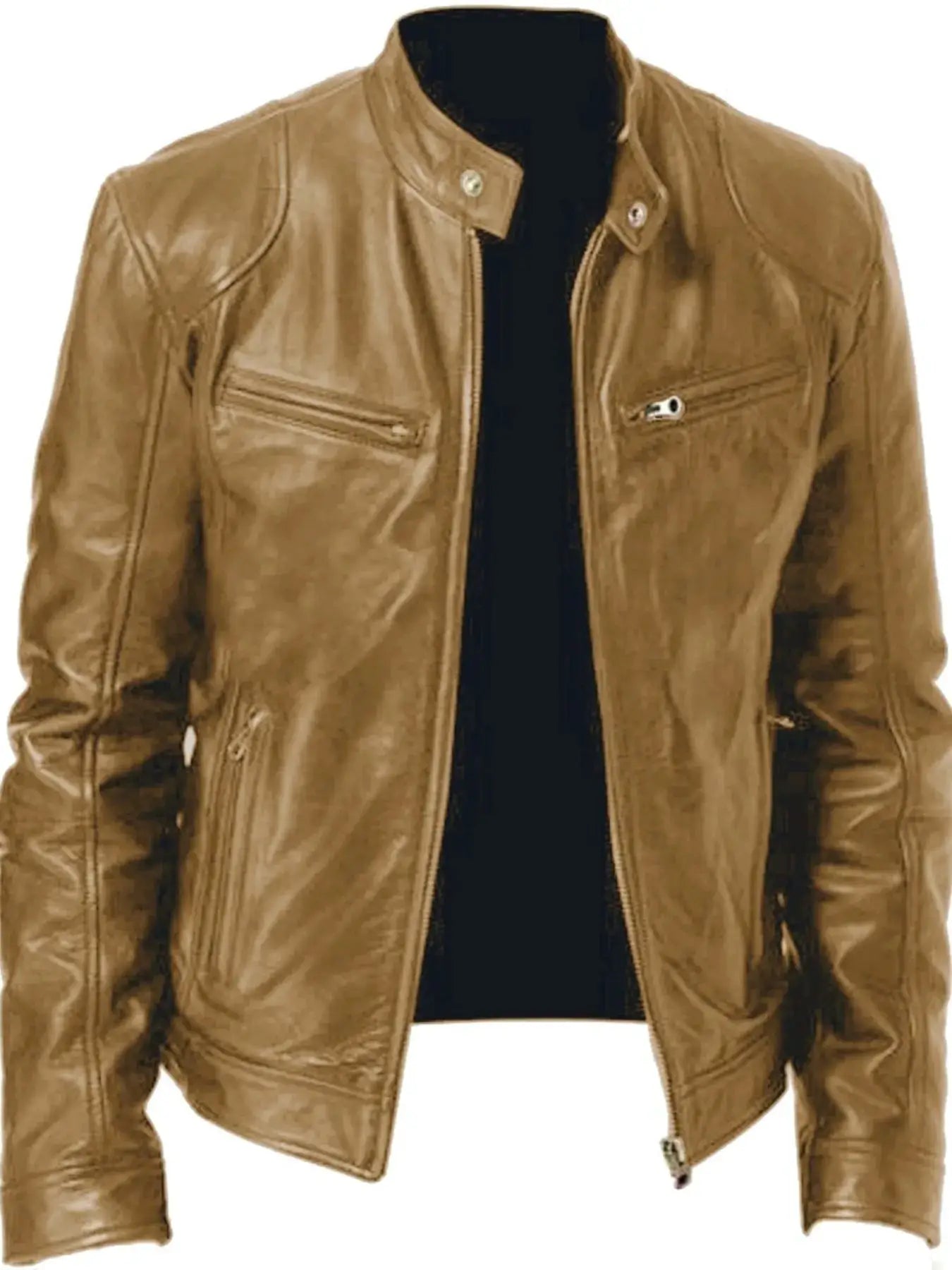 Men's Full Size Leather Biker Jacket with Zipper Pockets Plus Size by Trendsi