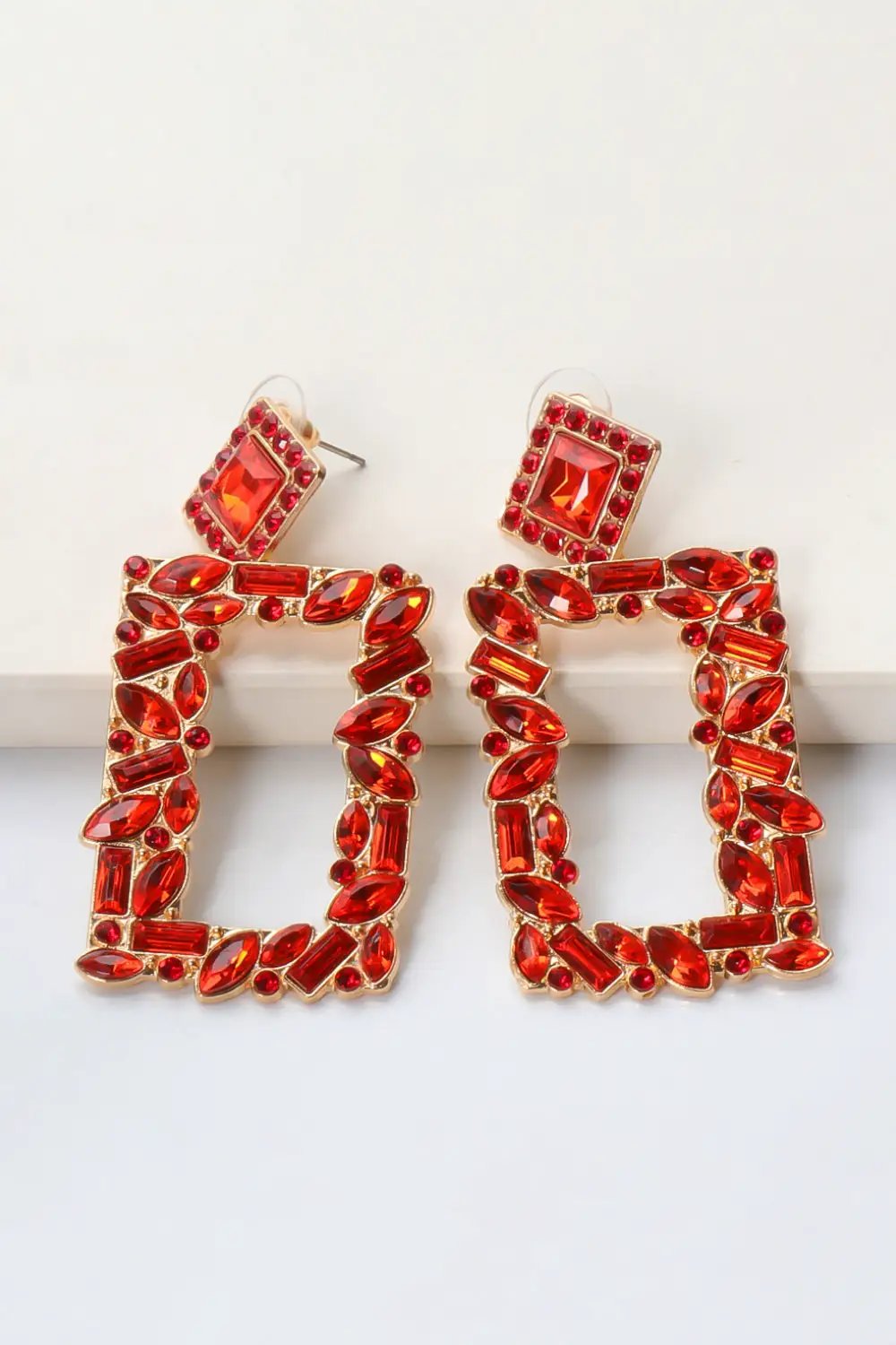Square Shape Glass Stone Dangle Earrings by Trendsi