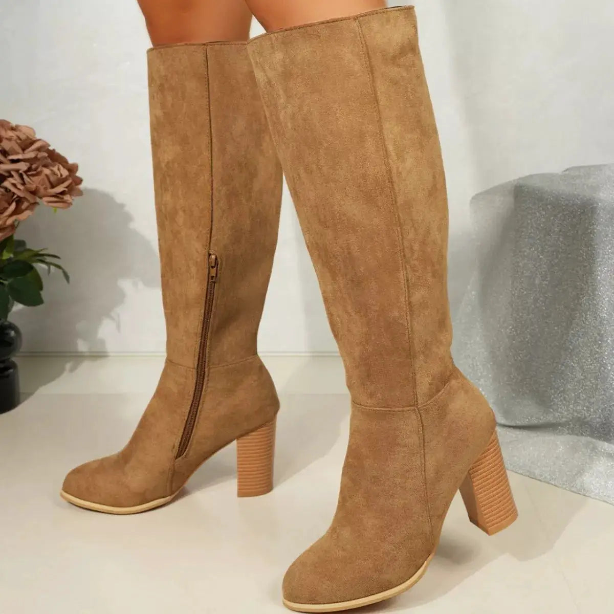 Point Toe Block Heels Boots by Trendsi
