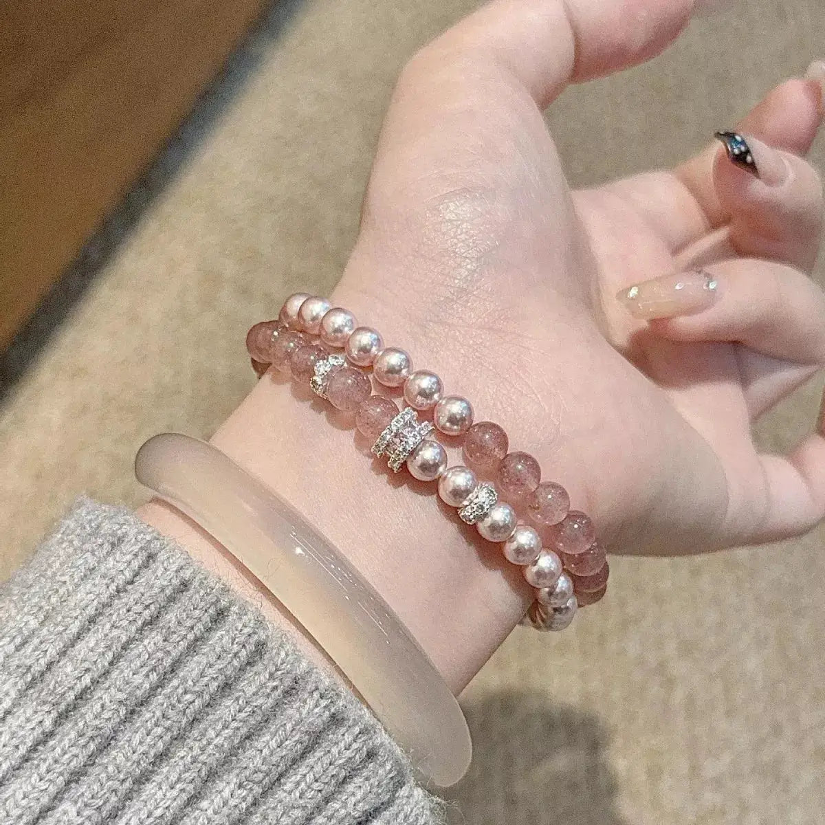Pearl Beaded Bracelet 2 Piece Set by Trendsi