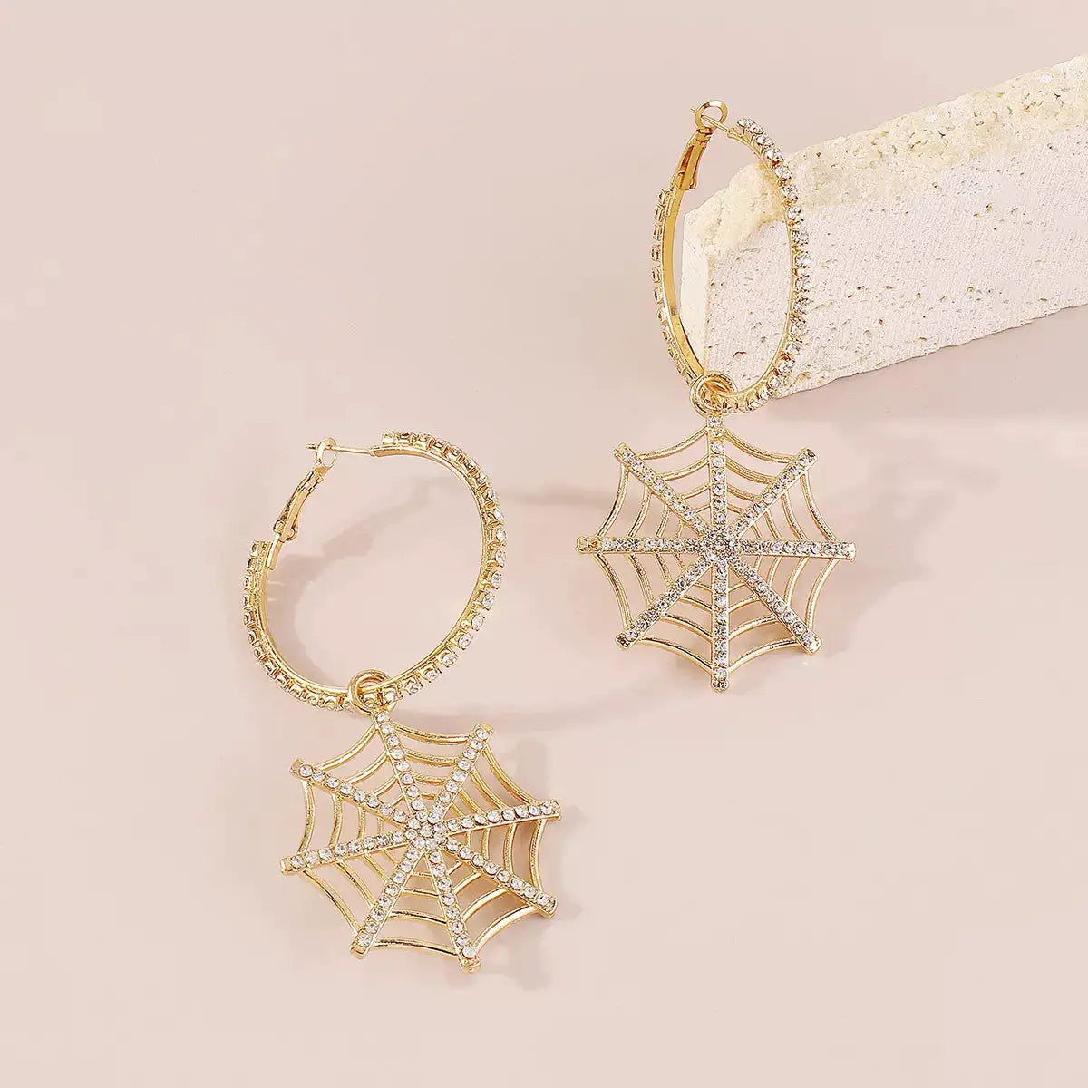 Spider Web Dangle Hoop Earrings by Trendsi