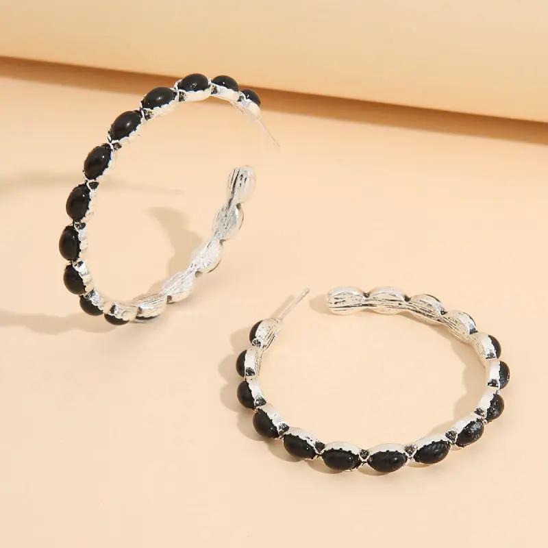 Artificial Turquoise C-Hoop Earrings by Trendsi