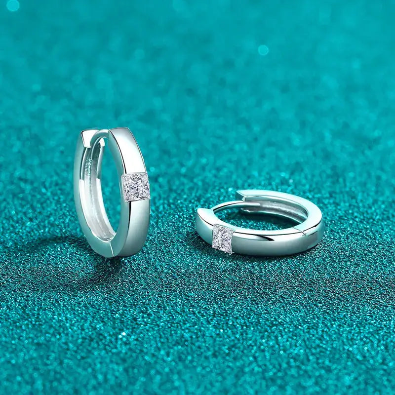 925 Sterling Silver Moissanite Huggie Earrings by Trendsi