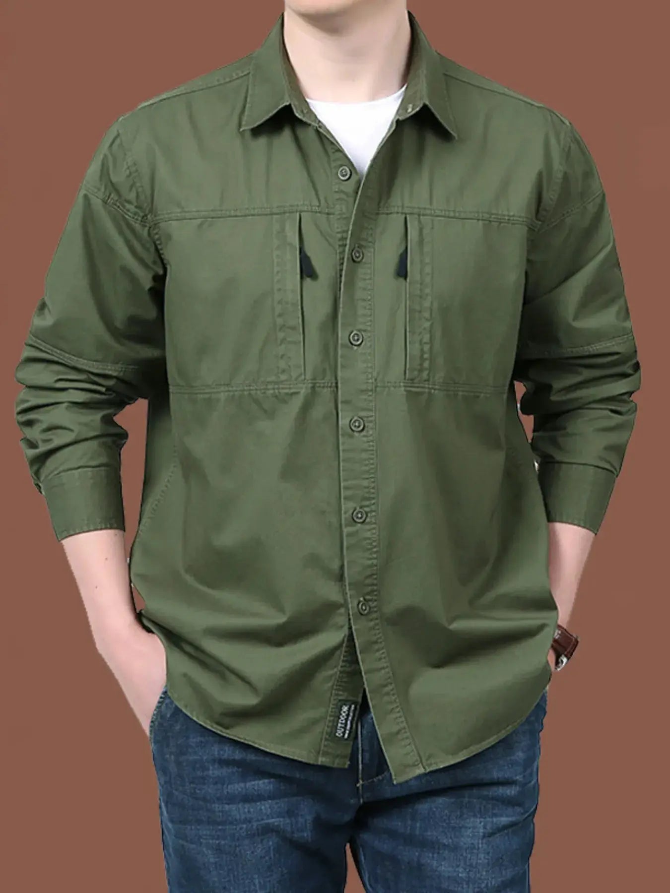 Men's Plus Size Casual Long-Sleeve Shirt by Trendsi