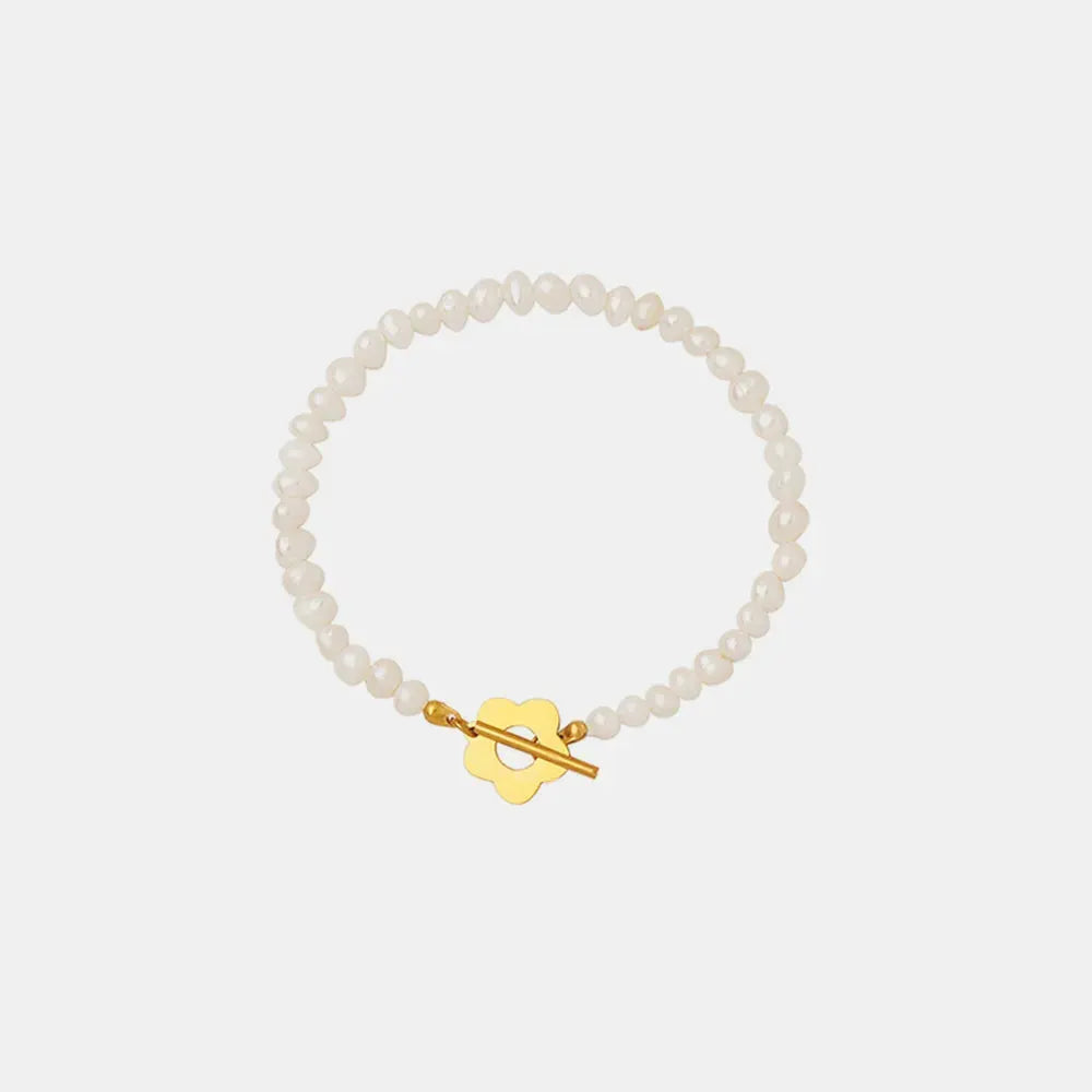 Titanium Steel Pearl Flower Bracelet by Trendsi