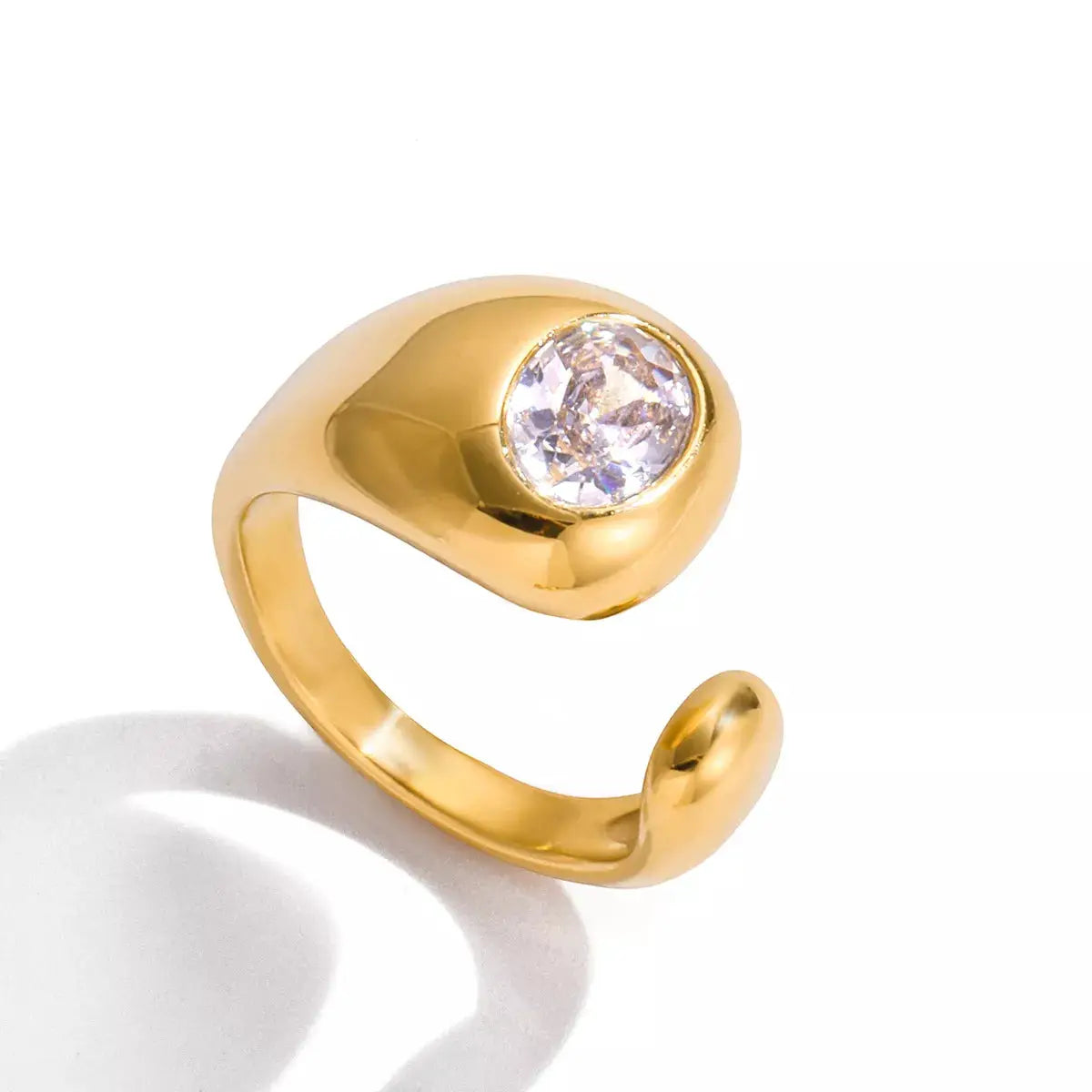 18K Gold-Plated Rhinestone Open Ring by Trendsi