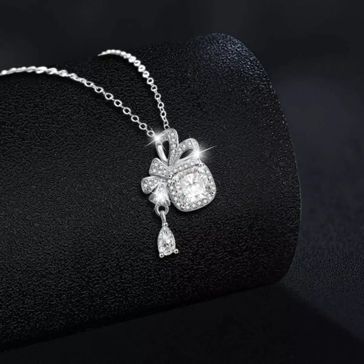 1.5 Carat Moissanite 925 Sterling Silver Bowknot Pendant Necklace by Trendsi